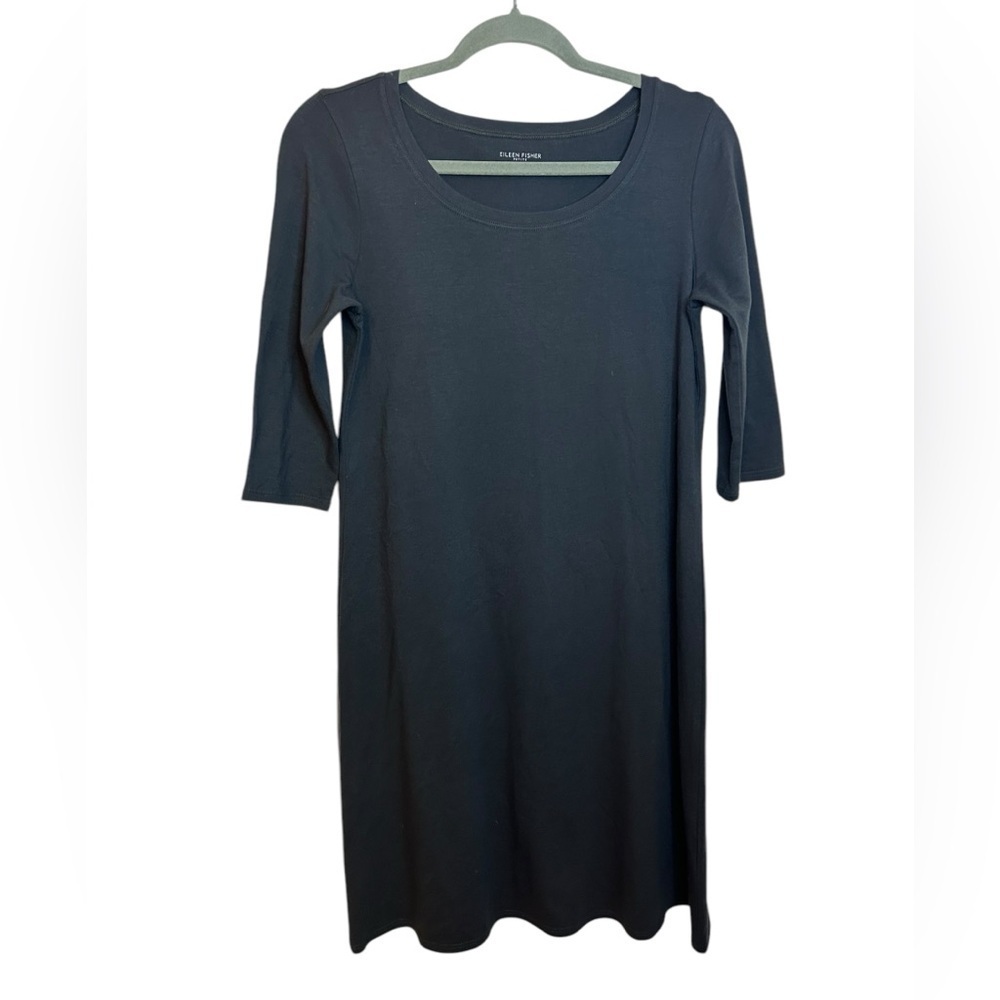 Eileen Fisher Charcoal Gray Organic Cotton 3/4 Sleeve T-Shirt Dress